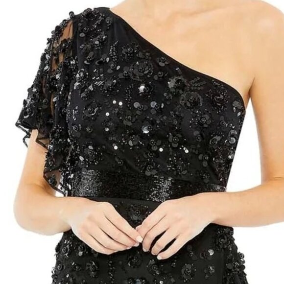 NEW NWT | Mac Duggal 93687 Black One Shoulder Asymmetrical Beaded Sequin Dress 4 - Picture 3 of 7